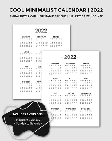 2022 Cool Minimalist One Year Calendar [2-Pages]