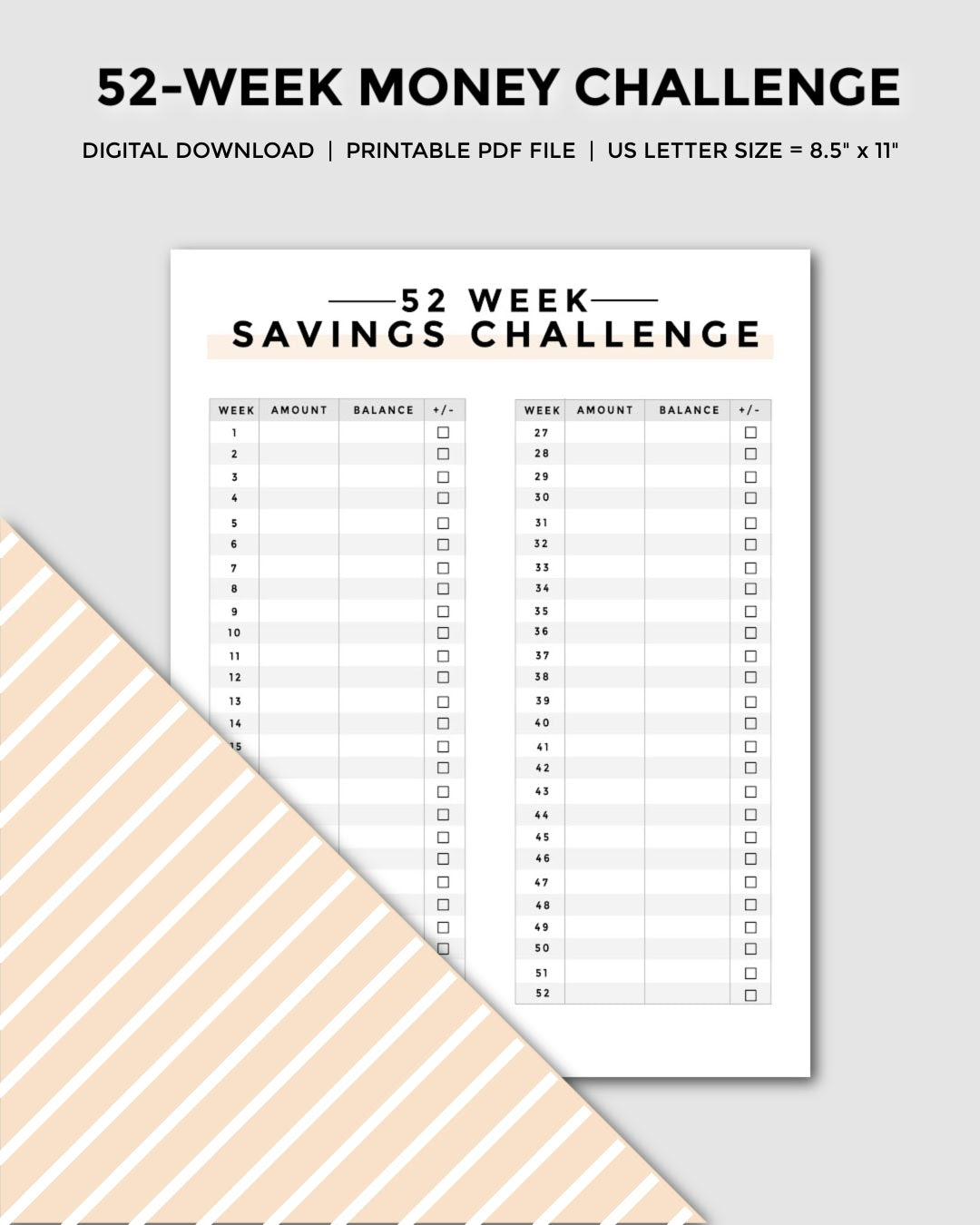 52 Week Money Saving Challenge + Printable Sheet