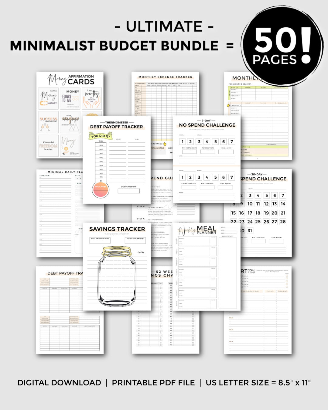 50 pages of minimalist budget planner printables